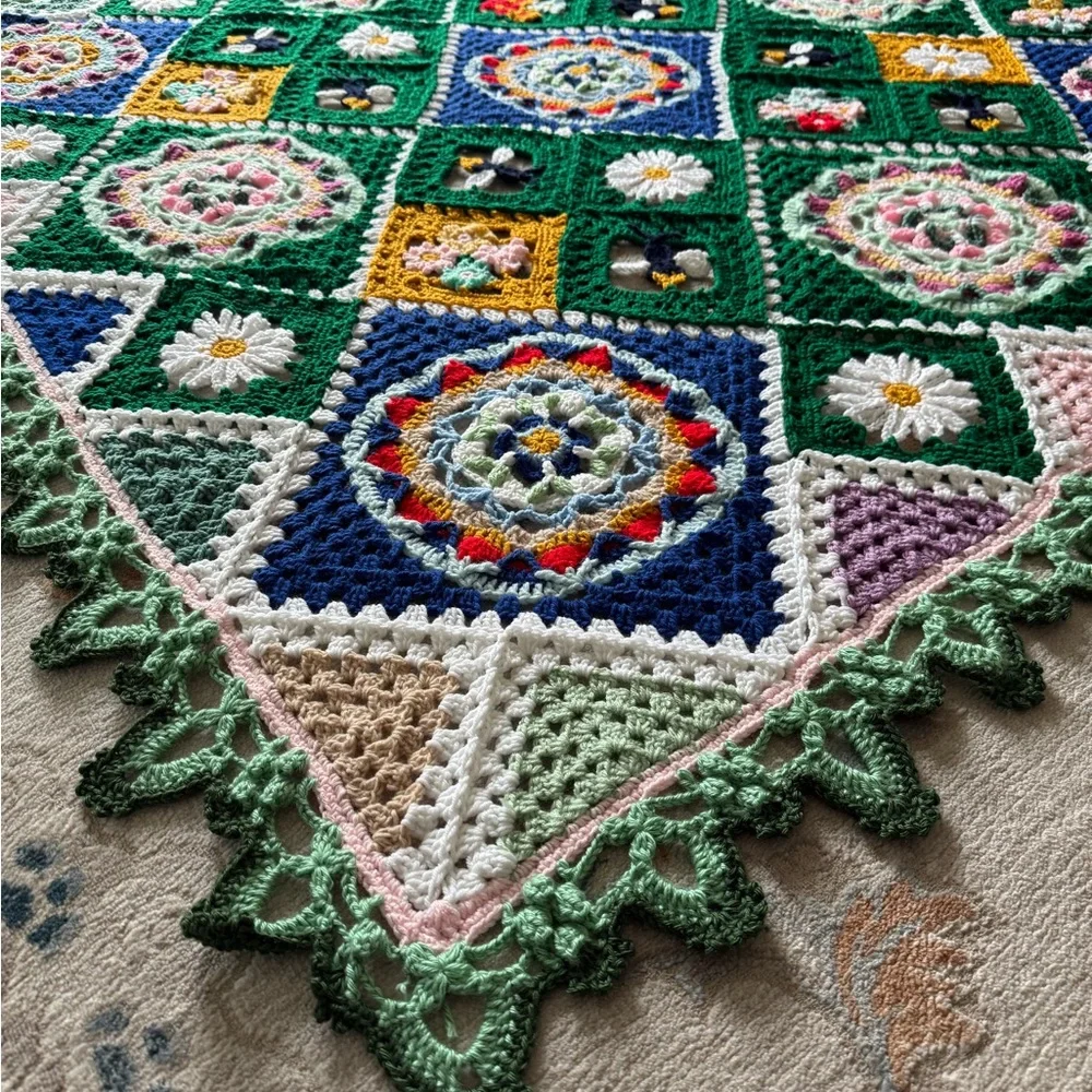 Secret garden style floral granny afghan Handmade Crochet blanket 75” x …